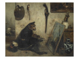 Le Singe peintre dit Intérieur d'atelier Reproduction procédé giclée par Alexandre Gabriel Decamps