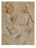 Deux études d'une femme assise reproduction procédé giclée par Jean Antoine Watteau