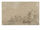 Village au bord de l'eau reproduction procédé giclée par Jan Van Goyen