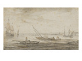 Vue d'une baie où est ancré un trois-mâts Giclée-Druck von Abraham de Verwer