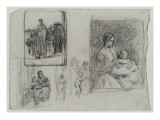 Croquis en rapport avec femme menant sa vache oire ; la bouillie de l'enfant, portrait de femme reproduction procédé giclée par Jean-François Millet