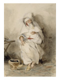Arabe assis près d'un brasero ou Portrait d'Amin-Bias ministre  Finances et  Affaires Etrangères reproduction procédé giclée par Eugene Delacroix