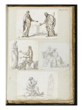 Album : une femme faisant l'aumône à un homme ; deux femmes devisant ; une femme assise reproduction procédé giclée par Jacques-Louis David