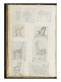 Album : Une vasque posée sur un trépied et un vase à couvercle ; un verre à pied sur une table Lámina giclée por Jacques-Louis David