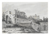 Album : Vue de la villa Giraud Rispoli à Rome ; paysage avec muraille, tourelle et casino reproduction procédé giclée par Jacques-Louis David