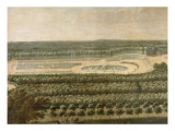 Vue de l'Orangerie, des parterres et du château de Versailles prises des hauteurs de Satory reproduction procédé giclée par Etienne Allegrain