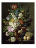 Vase de fleurs, raisins et pêches reproduction procédé giclée par Jan Frans van Dael