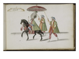 Album ; Ballet de la Douairière de Billebahaut ; "Entrée du Grand Seigneur"; deux figures debout reproduction procédé giclée par Daniel Rabel