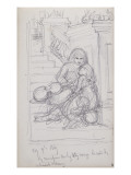 Carnet de croquis : deux enfants au pied d'un escalier, étude pour une composition reproduction procédé giclée par William Adolphe Bouguereau