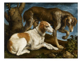 Deux chiens de chasse attachés à une souche Giclée-tryk af Jacopo Bassano Deux chiens de chasse attachés à une souche Giclée-tryk af Jacopo Bassano