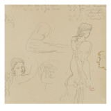 Trois études de tête de femme, étude de bras droit d'homme, étude de femme de dos vêtu de longs Giclée-Druck von Gustave Moreau