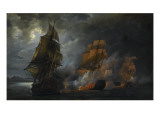 Combat naval entre le vaisseau français "le Triton" commandé par le comte de Ligondès et le reproduction procédé giclée par Pierre Julien Gilbert