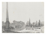 Album : Deux vues superposées du Janicule ; paysage avec obélisque ; Monuments avec rivière reproduction procédé giclée par Jacques-Louis David
