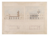 Exposition Universelle de 1878 : deux projets de façade pour les Etats d'Amérique centrale et Giclée-Druck von Alfred Vaudoyer