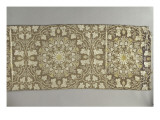 Damas bleu lapis et blanc à dessin de rosaces et palmettes entourant des étoiles jaune citron pour reproduction procédé giclée