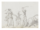 Album : Une femme debout vue de profil et tournée vers la droite, tenant deux rouleaux reproduction procédé giclée par Jacques-Louis David