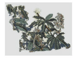 Papier peint : fleurs et feuilles de châtaignier sur fond bleu reproduction procédé giclée