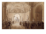 Visite aux flambeaux faite par l'Empereur et l'impératrice ; Salle du Laocoon du Louvre reproduction procédé giclée par Benjamin Zix