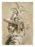 Album factice : Homme en buste, coiffé d'un chapeau à plumes et à rubans reproduction procédé giclée par Augustin De Saint-aubin