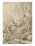 Album factice : Homme faisant la cour à une femme qui tient une brebis, dans un paysage reproduction procédé giclée par Augustin De Saint-aubin