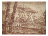 Intérieur d'un parc avec des personnages Lámina giclée por Hubert Robert