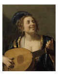 Femme accordant un luth Reproduction procédé giclée par Gerrit Van Honthorst