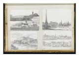 Album : Deux vues superposées du Janicule ; paysage avec obélisque ; Monuments avec rivière reproduction procédé giclée par Jacques-Louis David