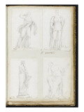 Album : Une Niobide ; femme debout tenant une coupelle et un rouleau ; Uranie dite la Juive reproduction procédé giclée par Jacques-Louis David