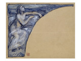 Femme à demi-nue, assise dans un paysage, tenant une gerbe de blé reproduction procédé giclée par Pierre Puvis de Chavannes