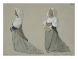 Deux études de femmes italiennes agenouillées reproduction procédé giclée par Emile Levy