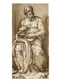 Portrait de Michel-Ange, assis dans une niche, dans la position de son Moïse reproduction procédé giclée
