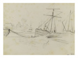 Quai avec bateaux amarrés reproduction procédé giclée par Paul Gauguin