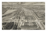 Planche 211: Vue générale à vol d'oiseau du château, des jardins, canaux et parc de Chantilly, Reproduction procédé giclée par Adam Perelle