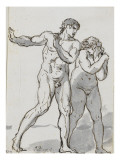 Album : Martyre d'un saint d'après Pier Francesco Mola ; Adam et Eve d'après Michel-Ange Lámina giclée por Jacques-Louis David