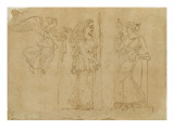 Album : femme ailée, femme armée et femme debout ; quatre personnages dont Hercule reproduction procédé giclée par Jacques-Louis David
