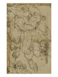 Homme portant un corps, vu de face ; deux hommes luttant et un homme étendu Giclee Print by Luca Cambiaso