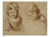 Deux études d'un jeune enfant coiffé d'un bonnet reproduction procédé giclée par Jean Antoine Watteau