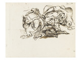 Deux études de chevaux et de cavaliers renversés à terre reproduction procédé giclée par Eugene Delacroix