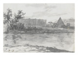 Album : Les jardins Farnèse vus du Forum ; la pyramide de Cestius et le mur Aurélien Lámina giclée por Jacques-Louis David