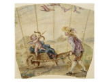 Album factice :Fragment d'éventail: jeune homme poussant une brouette où est assis un amour Lámina giclée Album factice :Fragment d'éventail: jeune homme poussant une brouette où est assis un amour Lámina giclée