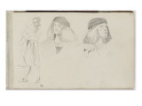 Album : A gauche, jeune homme portant un casque ; à droite, deux têtes d'homme reproduction procédé giclée par Eugene Delacroix