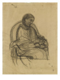 Femme assise dans un fauteuil, vue de trois quarts à droite, lisant reproduction procédé giclée par Pierre Puvis de Chavannes