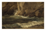 Vagues au pied de rocher reproduction procédé giclée par Achille Etna Michallon