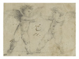 Deux putti face à face jouant reproduction procédé giclée par Domenico Beccafumi