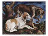 Deux chiens de chasse attachés à une souche Impressão giclée por Jacopo Bassano Deux chiens de chasse attachés à une souche Impressão giclée por Jacopo Bassano