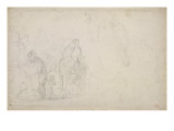 Divers études de personnages dont un cavalier reproduction procédé giclée par Eugene Delacroix