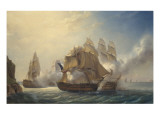 Combat du vaisseaux français le Romulus contre trois vaisseaux anglais à l'entrée de la rade de Giclee Print by Pierre Julien Gilbert