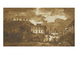 A Rome : intérieur d'une cour où sont déposés des fragments d'antiques. Au delà : palais, reproduction procédé giclée par Hubert Robert