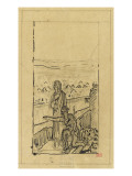 Femme debout sur un chemin de ronde, un homme agenouillé près d'elle reproduction procédé giclée par Pierre Puvis de Chavannes