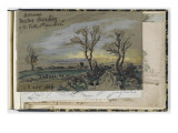 Album factice : Paysage de plaine avec un chemin entre des arbres dépouillés Inscription en haut : reproduction procédé giclée par Johan Barthold Jongkind